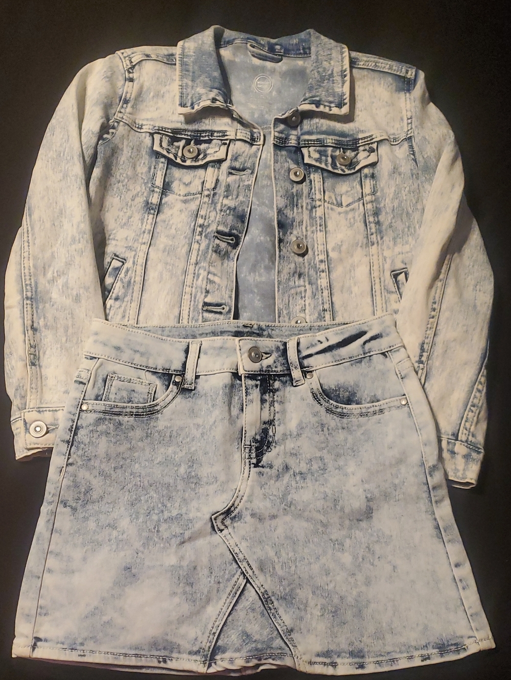 wonder nation Light Blue Acid Wash Denim Jacket & Skirt Set